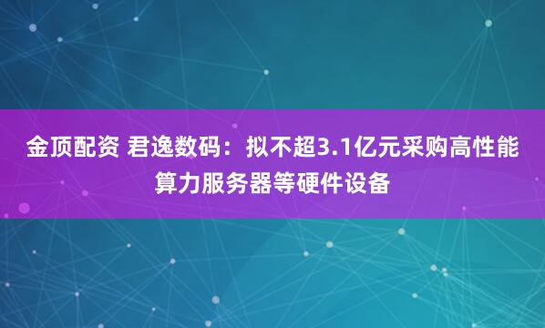 金顶配资 君逸数码：拟不超3.1亿元采购高性能算力服务器等硬件设备